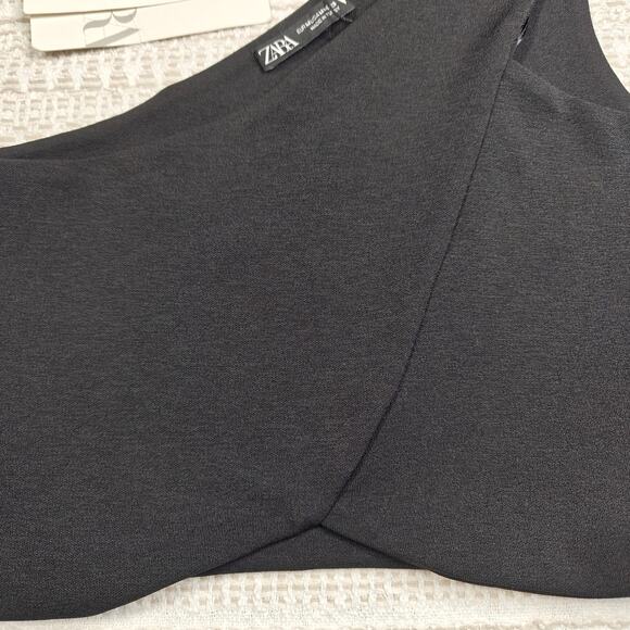ZARA One Shoulder Black Crop Top Size M NWT - Picture 6 of 7